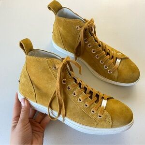 Jimmy Choo Men’s Size 12 Tan Beige Suede Leather Lace-up High Too Sneaker